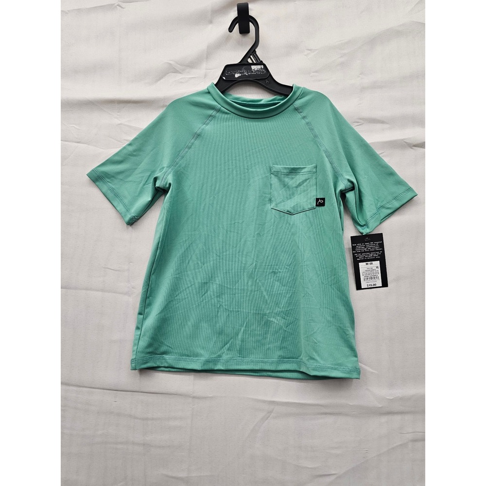 Art Class Boys Short Sleeve Rash Guard Swim Shirt Turquoise Green M 8 UPF 50+